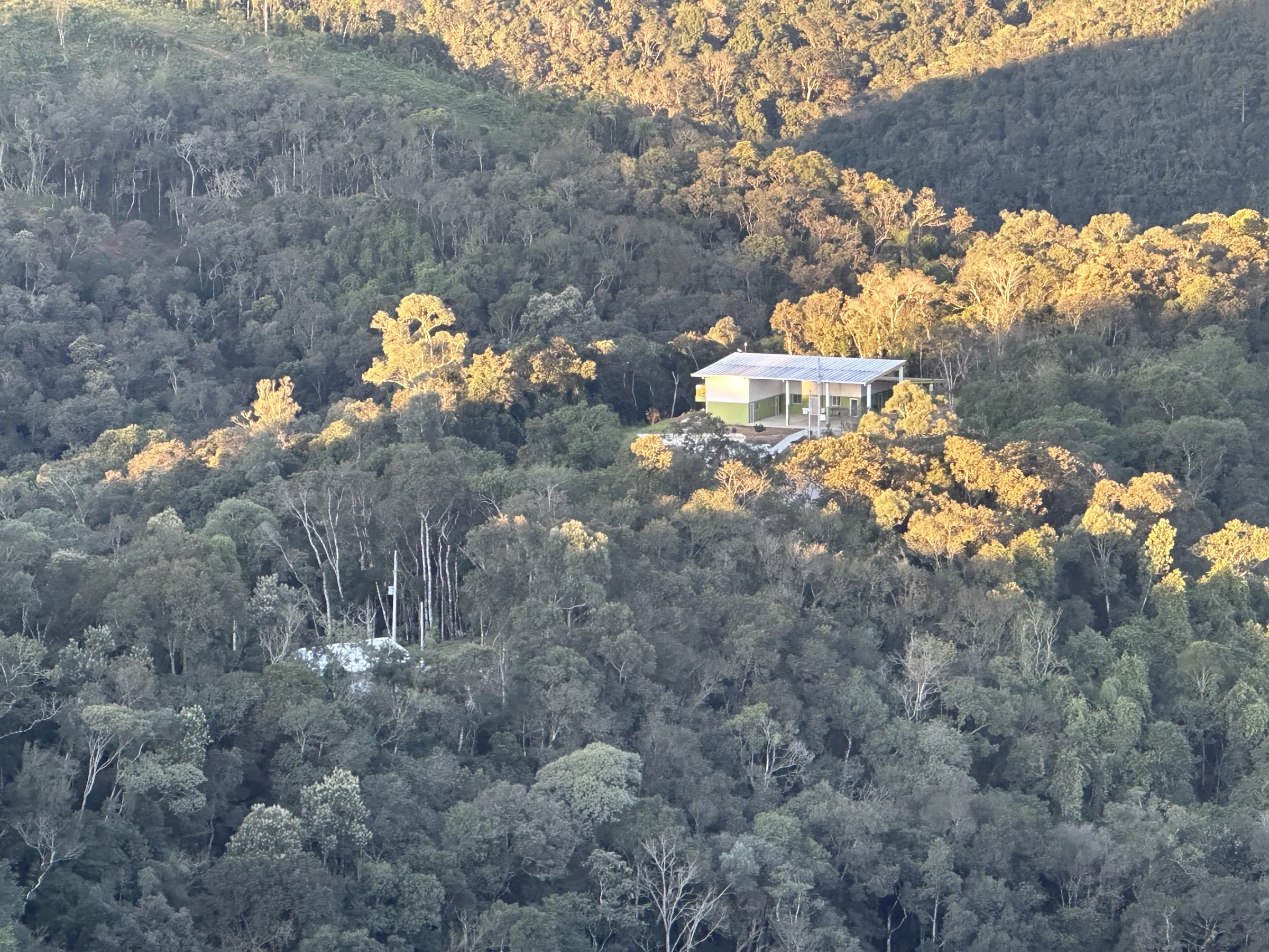 Sede da reserva vista do alto com eucaliptos