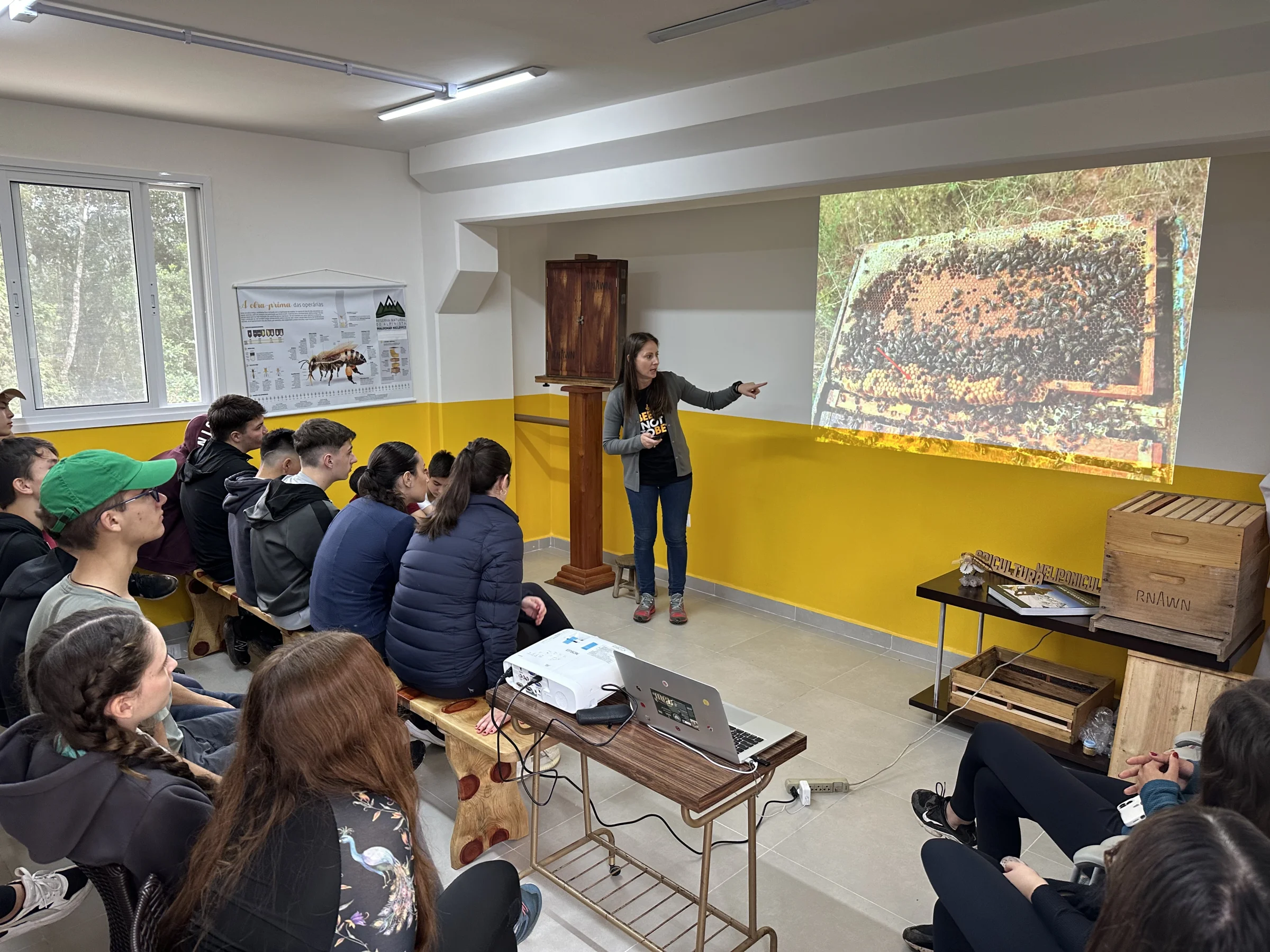 Aula de apicultura em visita escolar